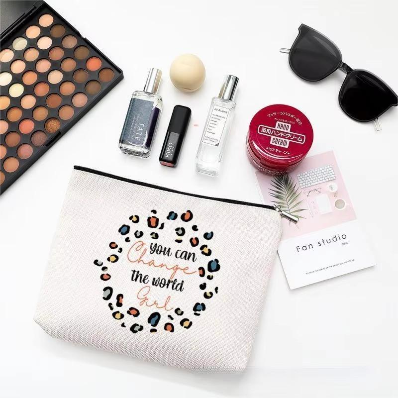 Printed Makeup Bag Waterproof Cartoon Cotton and Hemp Zipper Bag Cosmetics Jewelry Storage Bag Travel Bath Portable Toilet Bag