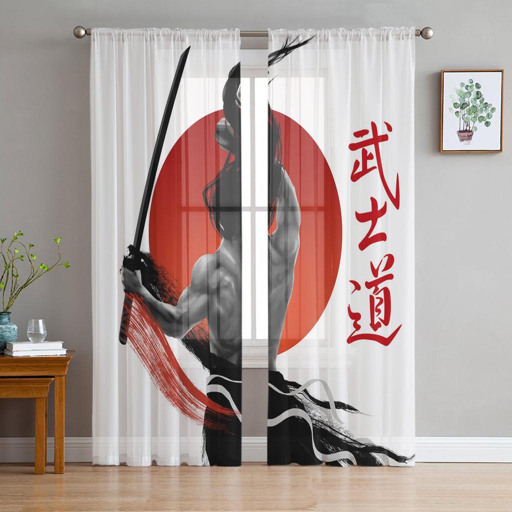 Japanese Anime Character Bushido Translucent Drapes ideal for Living Room Kitchen Tulle Windows Voile Yarn Curtains ideal for Bedroom Space Decor