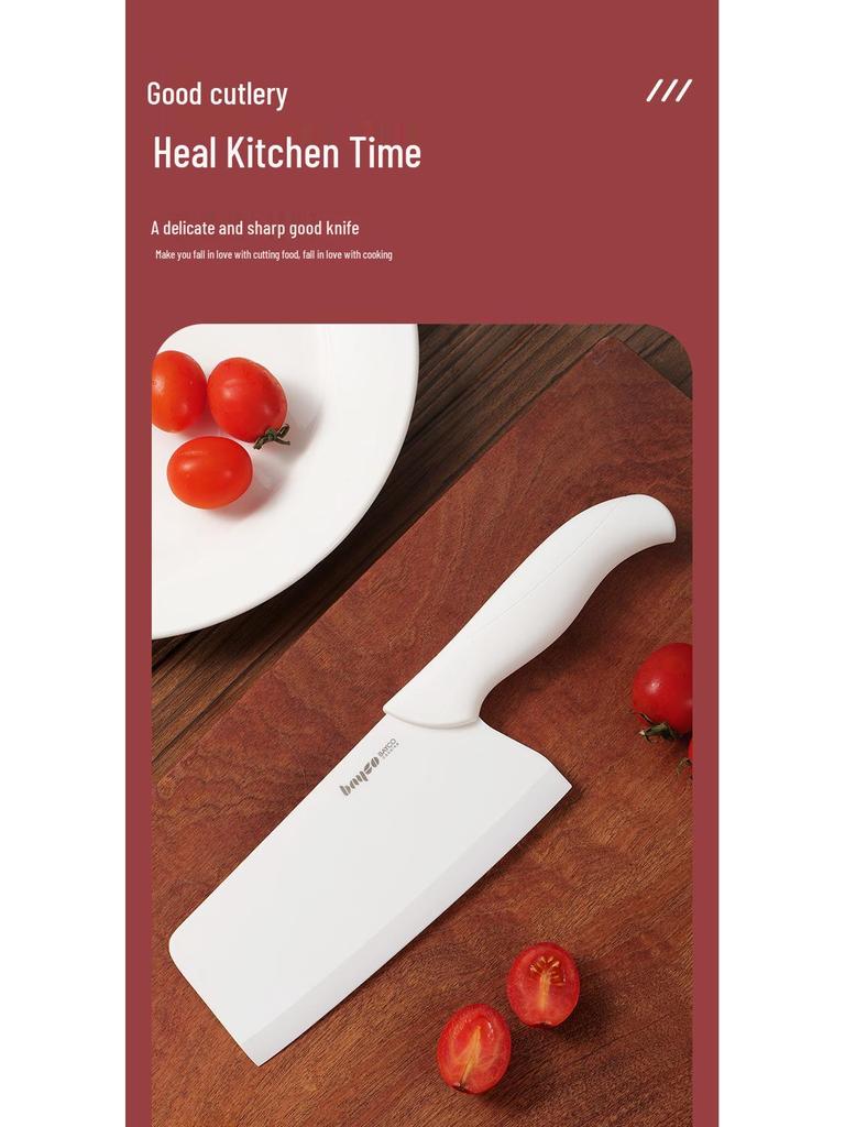 Beige Keramik-Hackmesser für Frauen – Großes, verdicktes, schärffreies Messer für Fleisch & Babynahrung.