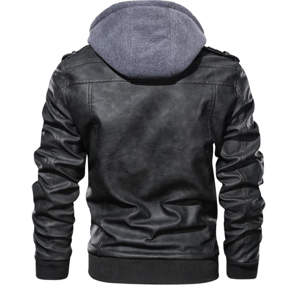Autumn and Winter Men's Detachable Hooded Knitted Pu Leather Jacket Large Size Motorcycle Leather Jacket