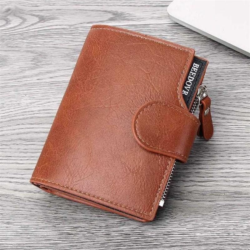 Men Fashion Short Wallets Vintage Design Artificial Leather Card Holder Zipper Coin Purse Classic GZW