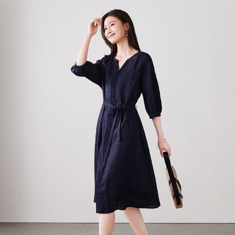 SOFSIL 2026 Spring V-Neck Seven-Quarter Sleeve Dress L