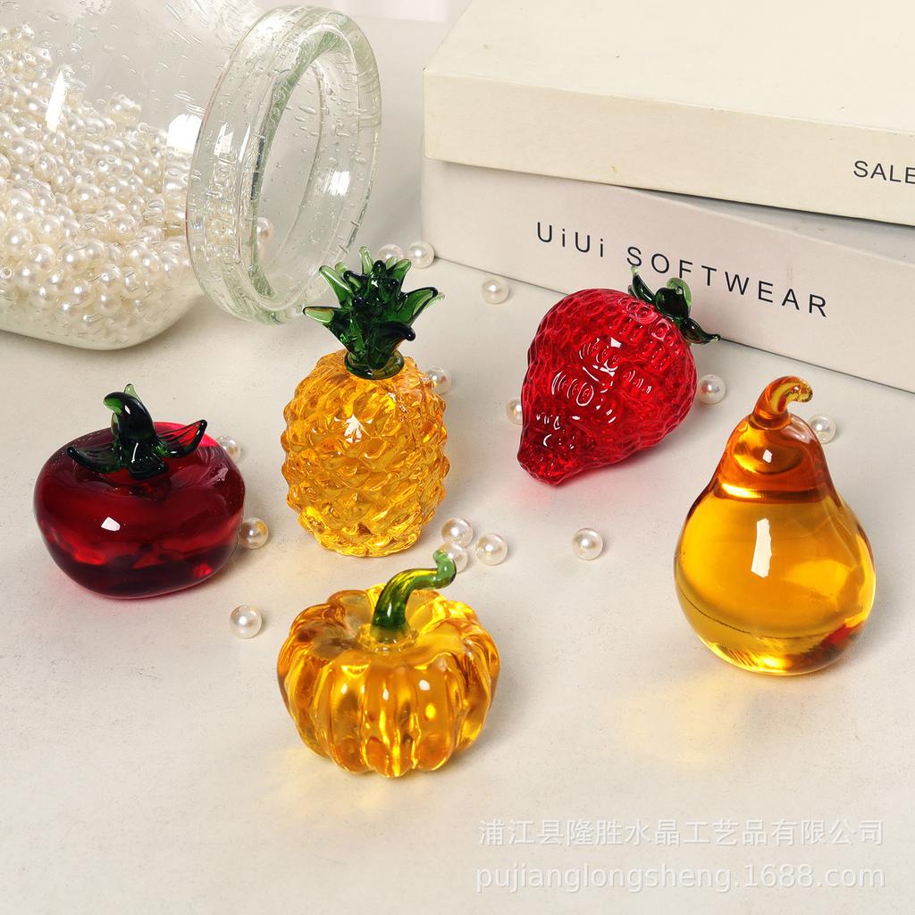 Colors Crystal Fruit Paperweight with Diamond Natural Stone Glass Crafts Souvenir Home Decor Table Ornament Fruit Figurines Gift