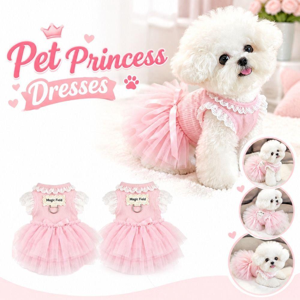 Breathable Cat Princess Dresses Pink Puppy Skirt Cute Dog Sundress  Daily Wear