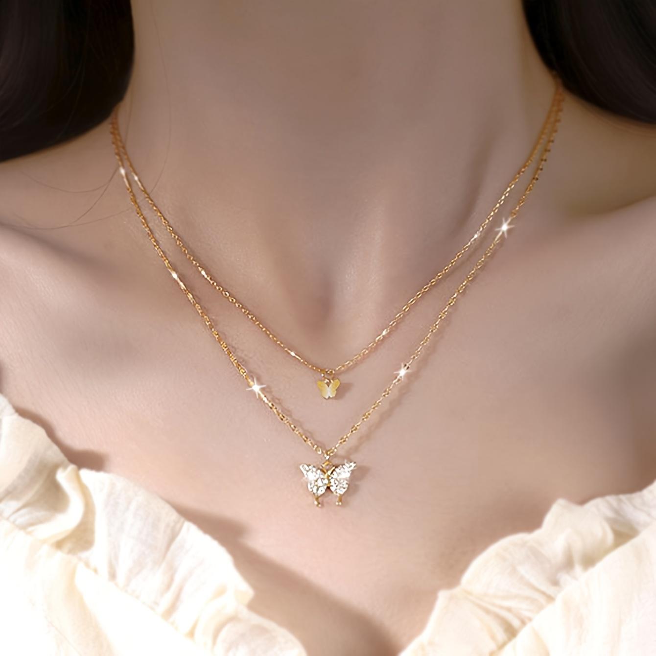 Hot-selling women s necklace 1 niche exquisite rhinestone butterfly temperament double-layer necklace Y0037-1