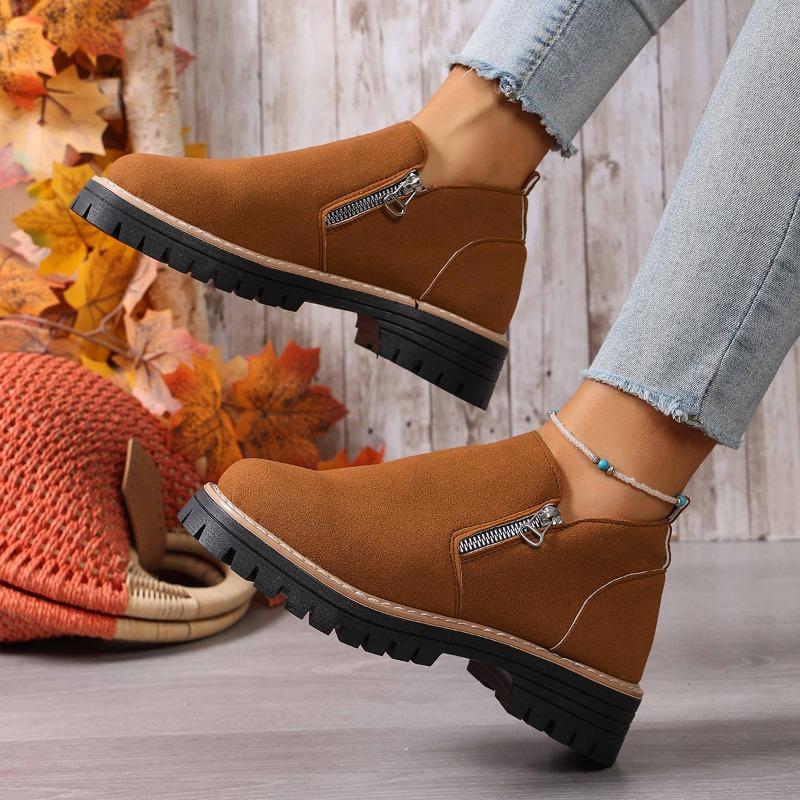 Large size one 3 autumn and winter beautiful versatile thick heel suede side zipper fashion boots