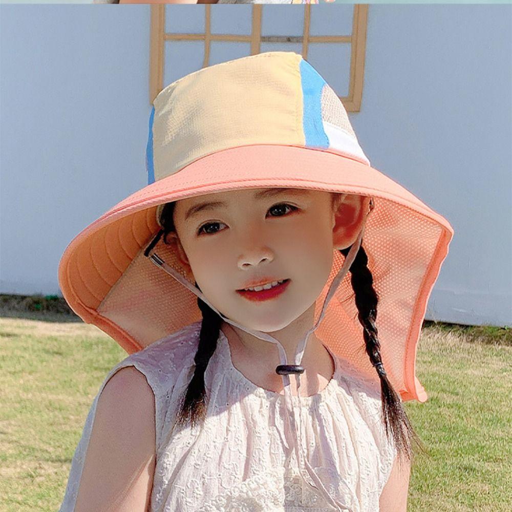 With Neck Flap Strap Baby Sun Hat UV Protection Bucket Hat New Beach Hats  Kids