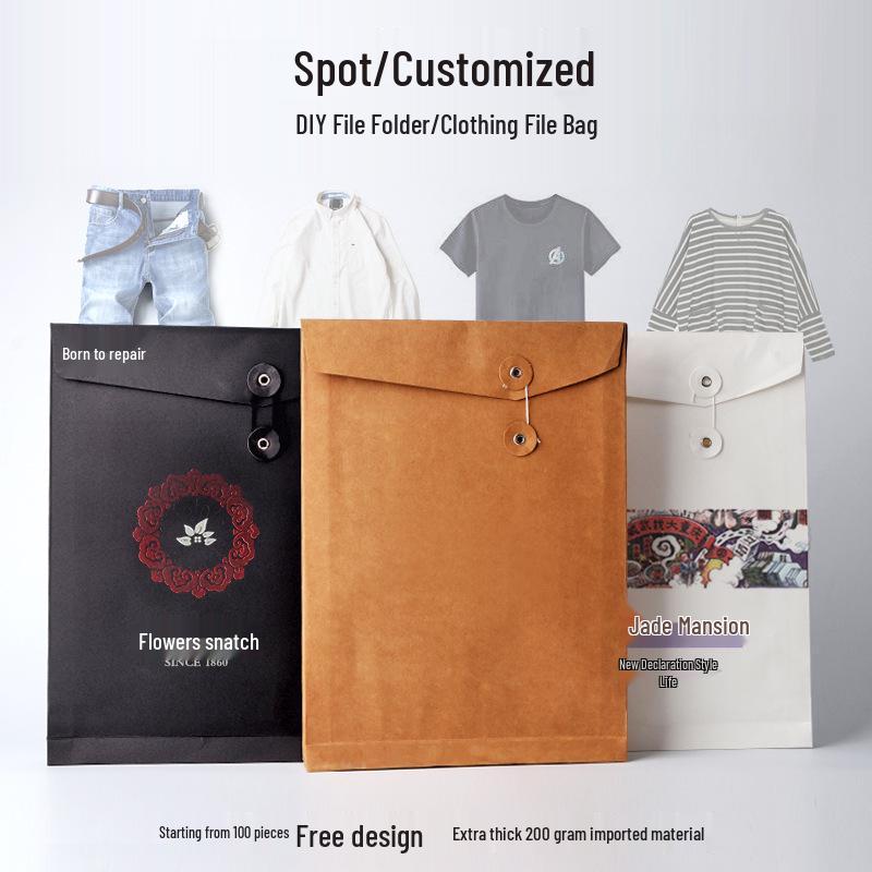Kraft Paper Document Bag: A4 File, A3 Envelope, Logo Print, Clothing Bag, T-shirt, Shirt, and Pants Bag.