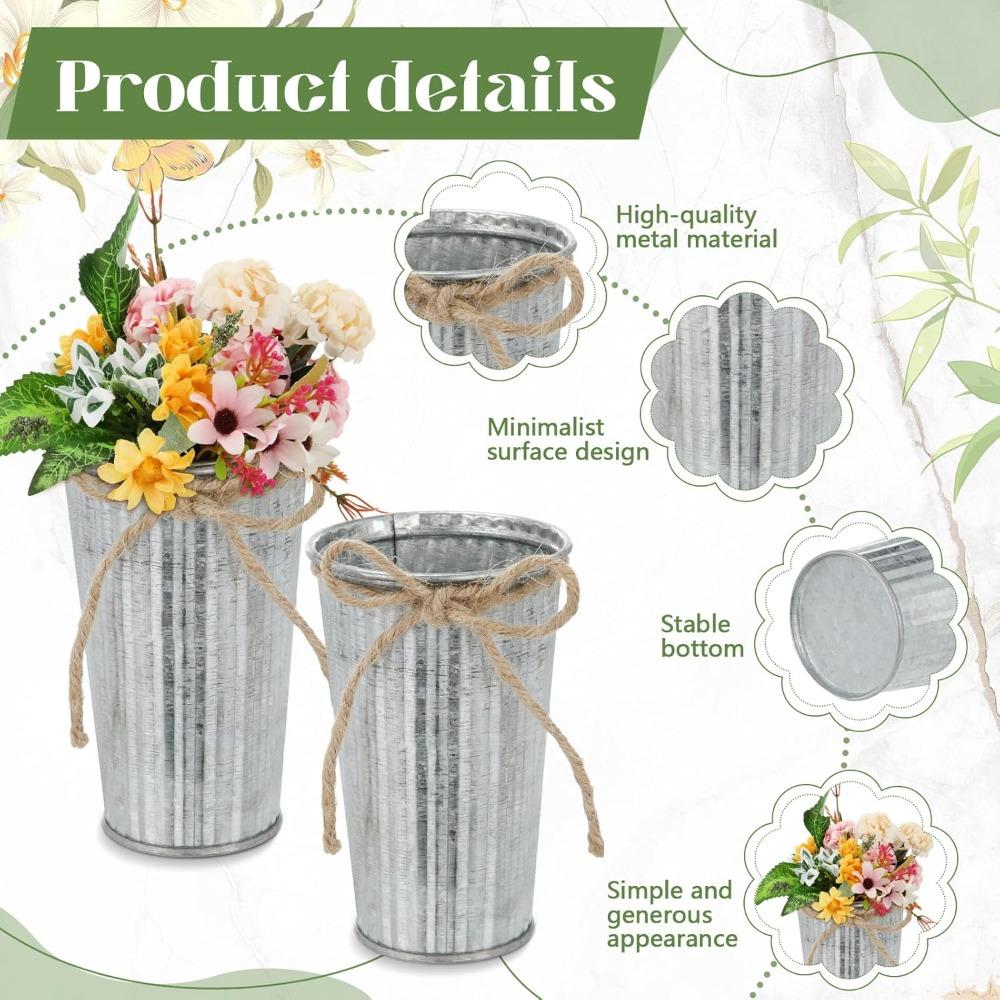 8pcs 4.33 Inch Galvanized Metal Flower Vases Bulk Small Floral Flower Bucket Rustic Vintage Farmhouse Vases for Centerpiece Country