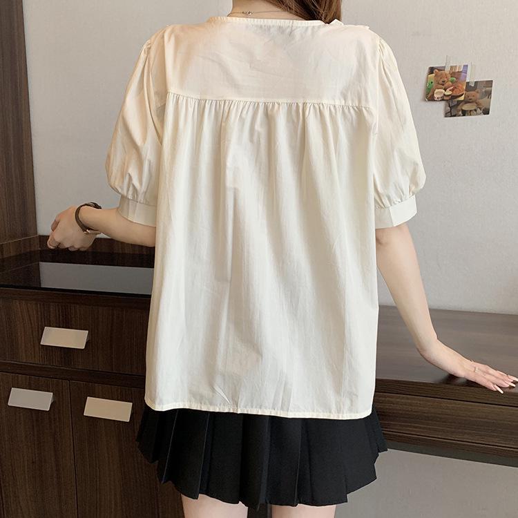 Plus Size Korean Ruffle Lace Puff Sleeve Summer Doll Shirt for Women - Loose, Slimming, Unique Design