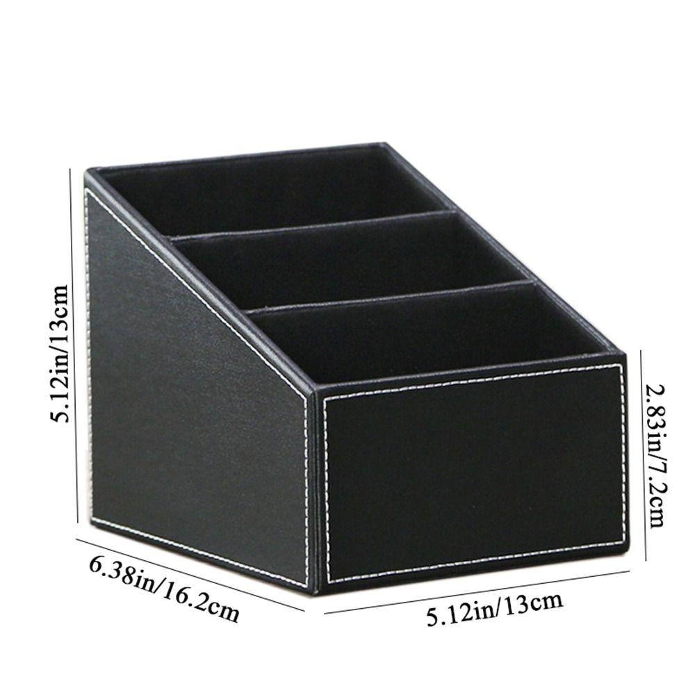 Black/Brown Leather Remote Control Organizer 3 Cells Sorting Lattice Cosmetic Pens Rack  Home
