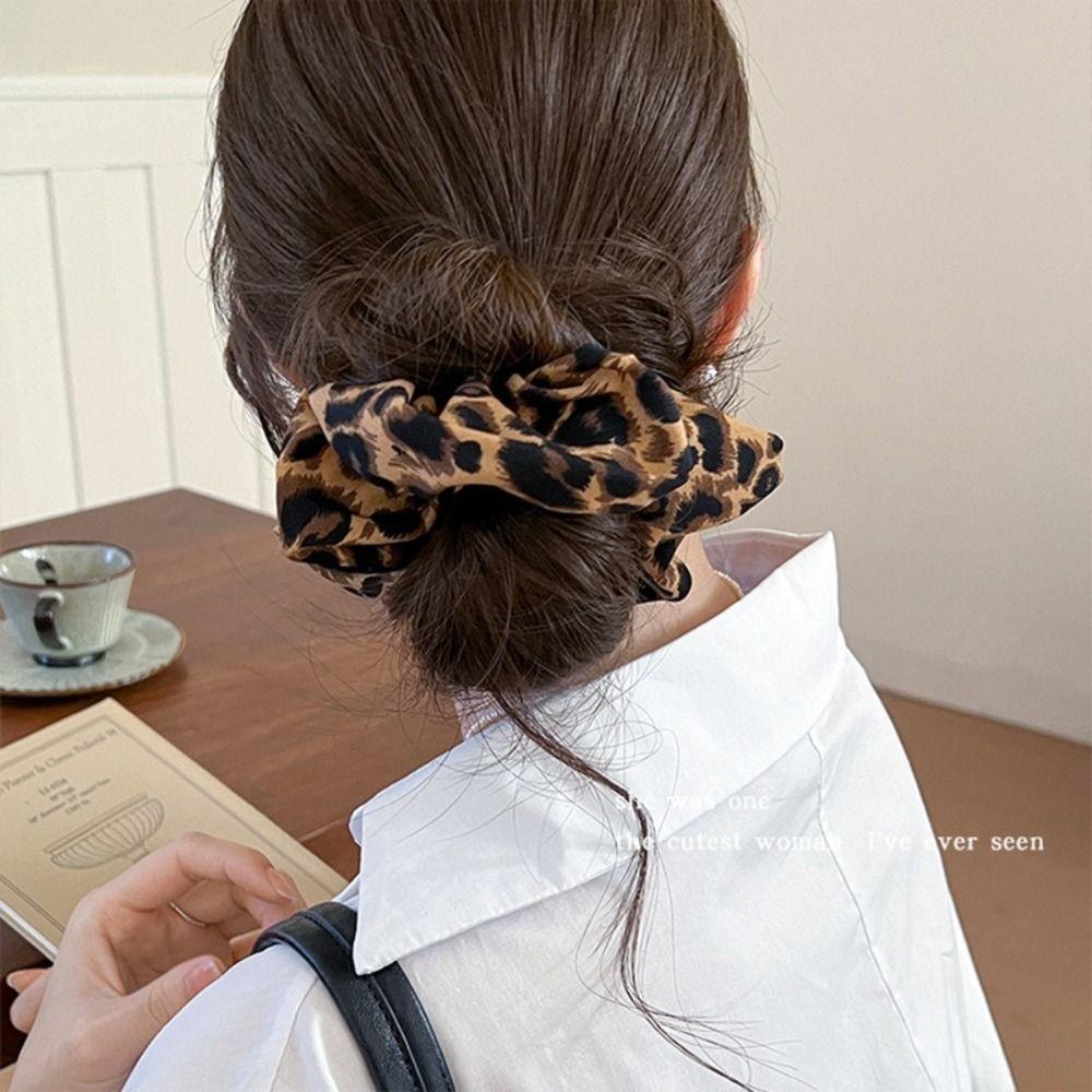 Vintage Leopard Print Scrunchies Fabric Hair Band Fashion Ponytail Holder Hair Accessories
