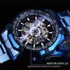 Forsining Men's Automatic Skeleton Watch Hollow Mechanical Luxury Blue Black Stainless Steel Waterproof Modern Wristwatch