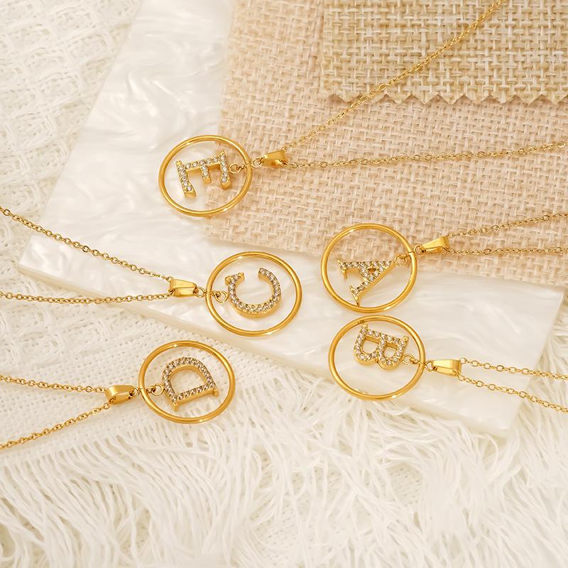 

Elegant Titanium Steel Zircon Letter Pendant Necklace for Women 18K gold