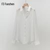 Fanzhen Women's Tencel Lyocell Linen Blend Long-Sleeve Collared Shirt