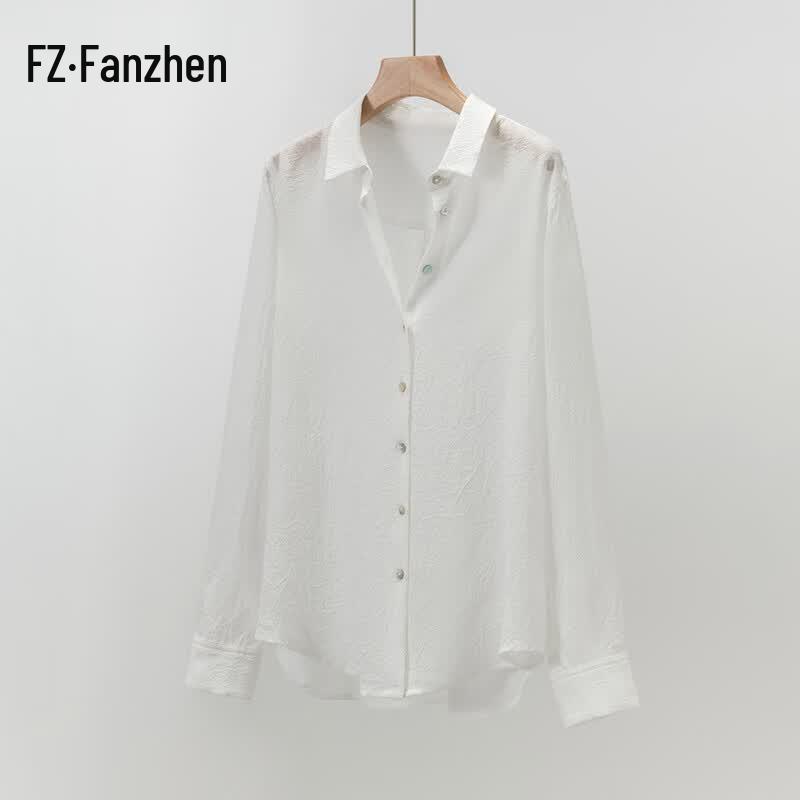 Fanzhen Women s Tencel Lyocell Linen Blend Long-Sleeve Collared Shirt M