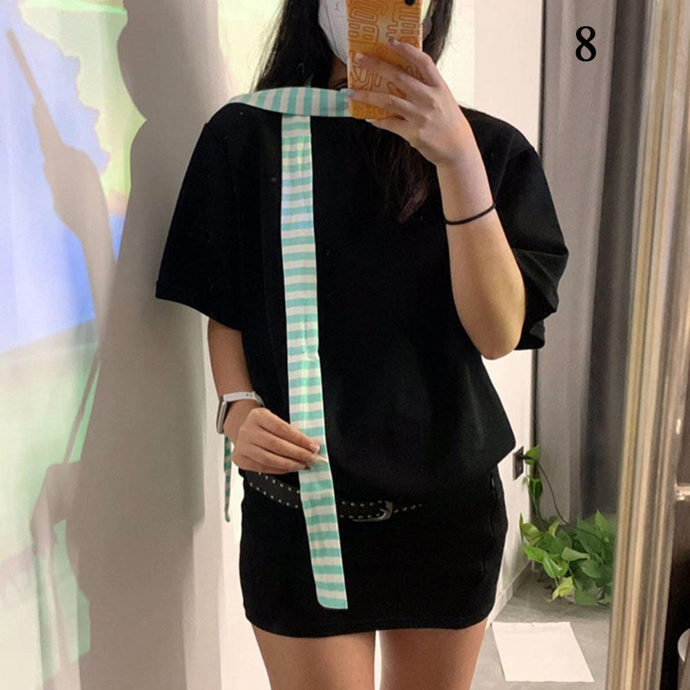 Women Harajuku Cotton Scarves Women's Striped Scarf Y2k Black Grey Stripe Long Scarves Decorative Neckerchief Casual Streetwear