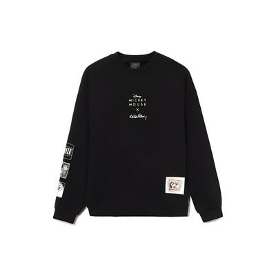 Li Ning X Disney Collaboration Mickey X Keith Haring Series Casual Sports Breathable Loose Pullover Sweatshirt Men Sweatshirt Black AWDR591-1