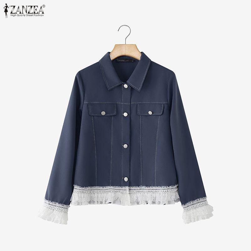 ZANZEA Women Casual Turn Down Collar Loose Long Sleeve Blouse