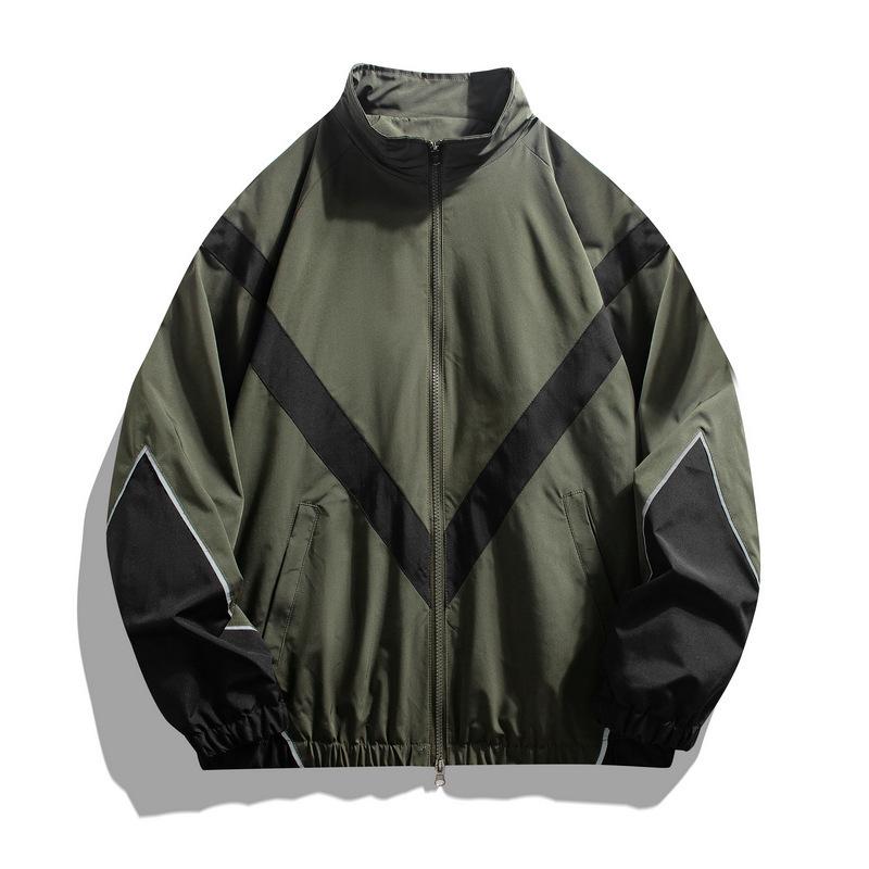 Chaqueta de Primavera y Otoño para Hombre Joven Top Deportivo Casual Chaqueta de Cuello Alto Ropa para Hombre Color de Inserción Tiras Reflectantes Versátil Hombre