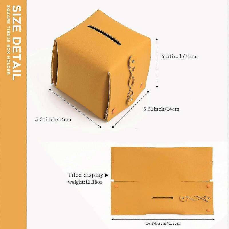 Leather Tissue Box Holder Rectangular Square, Tissue Box Cover Dispenser (Yellow)
