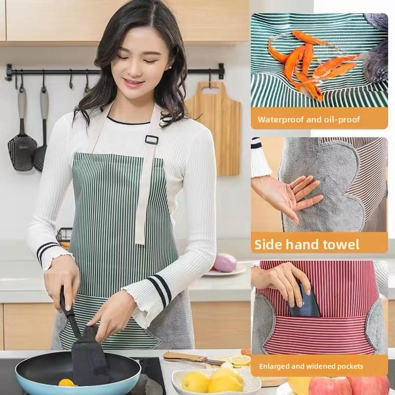 Apron women's home kitchen waterproof and oil-proof gown work clothes men's cooking special belt hand towel