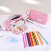 New Corduroy Pen Bag Large Capacity Double-layer Pencil Pouch Multifunctional Pen Box School Office