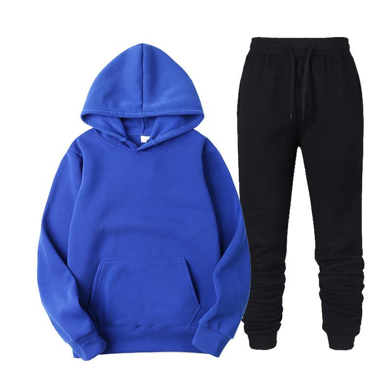 Herren einfarbiger Fleece-Pullover-Hoodie & Sweatpants-Set