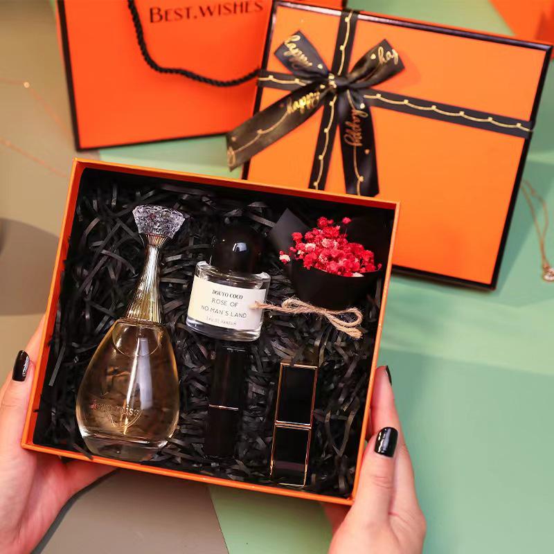 Orange Gift Box with Exquisite Bow for Cosmetics, Lipstick, and Perfume Packaging