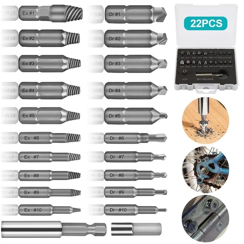 22Pcs Broken Head Screw Extractor Set Broken Bolt Extractor  Stripped Screw Removal
