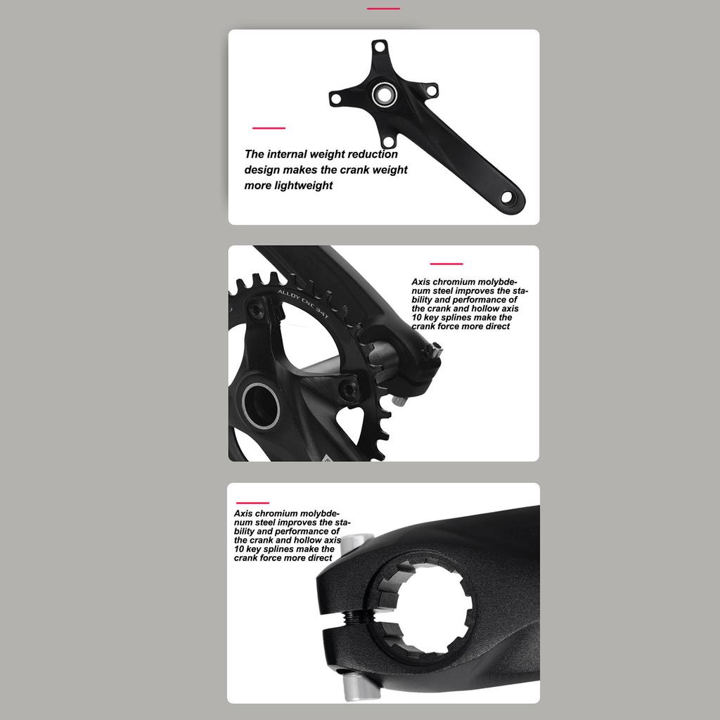 Aluminum Alloy Bike Crank Arm Set Bicycle Crank Arm Set with Bottom Bracket Kit Chainring Bolts