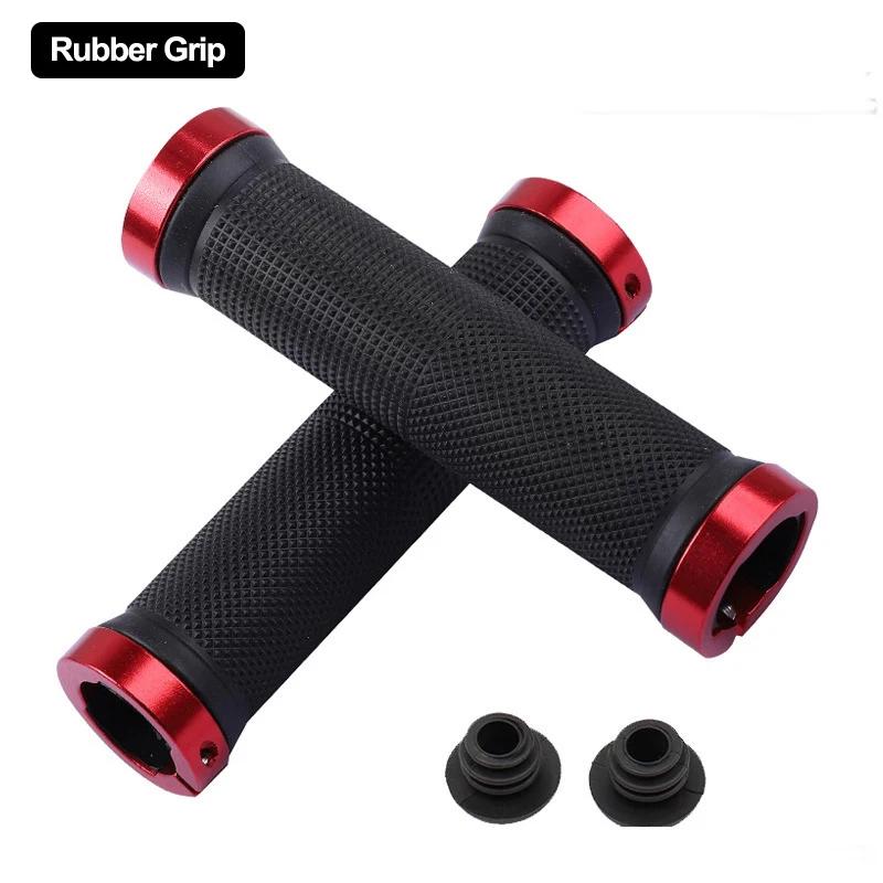 PE Rubber MTB Grips Alloy Cuffs Bilateral Lock Bicycle Handle Grip Anti-skid Cycling Handlebar Sleeve BMX Bike Accessories