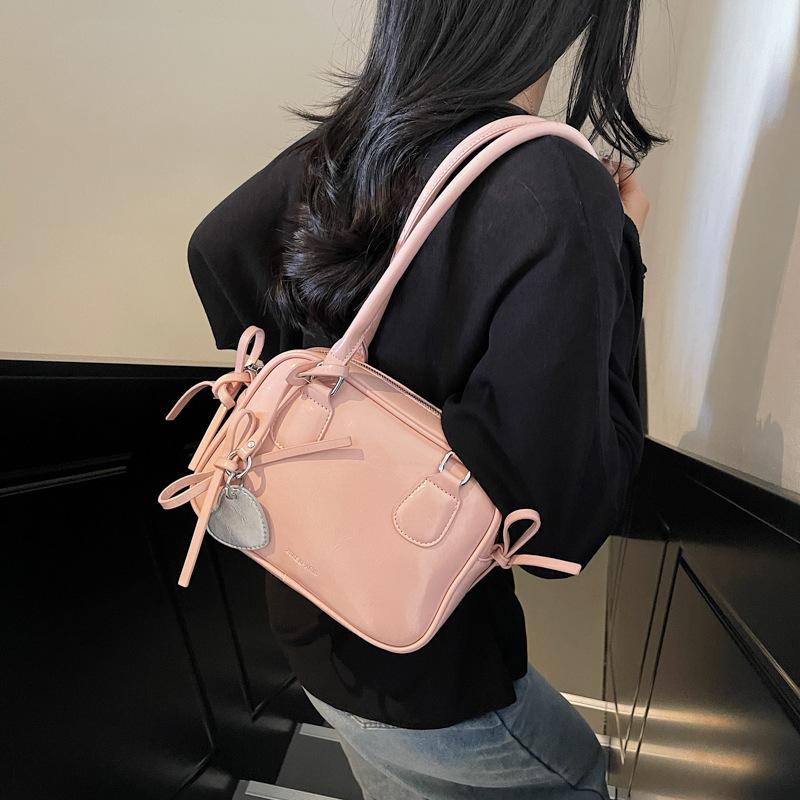 Niche Bow Bowling Bag Women'S Fashion Versatile Underarm Bag Large Capacity Work Commuter Bag