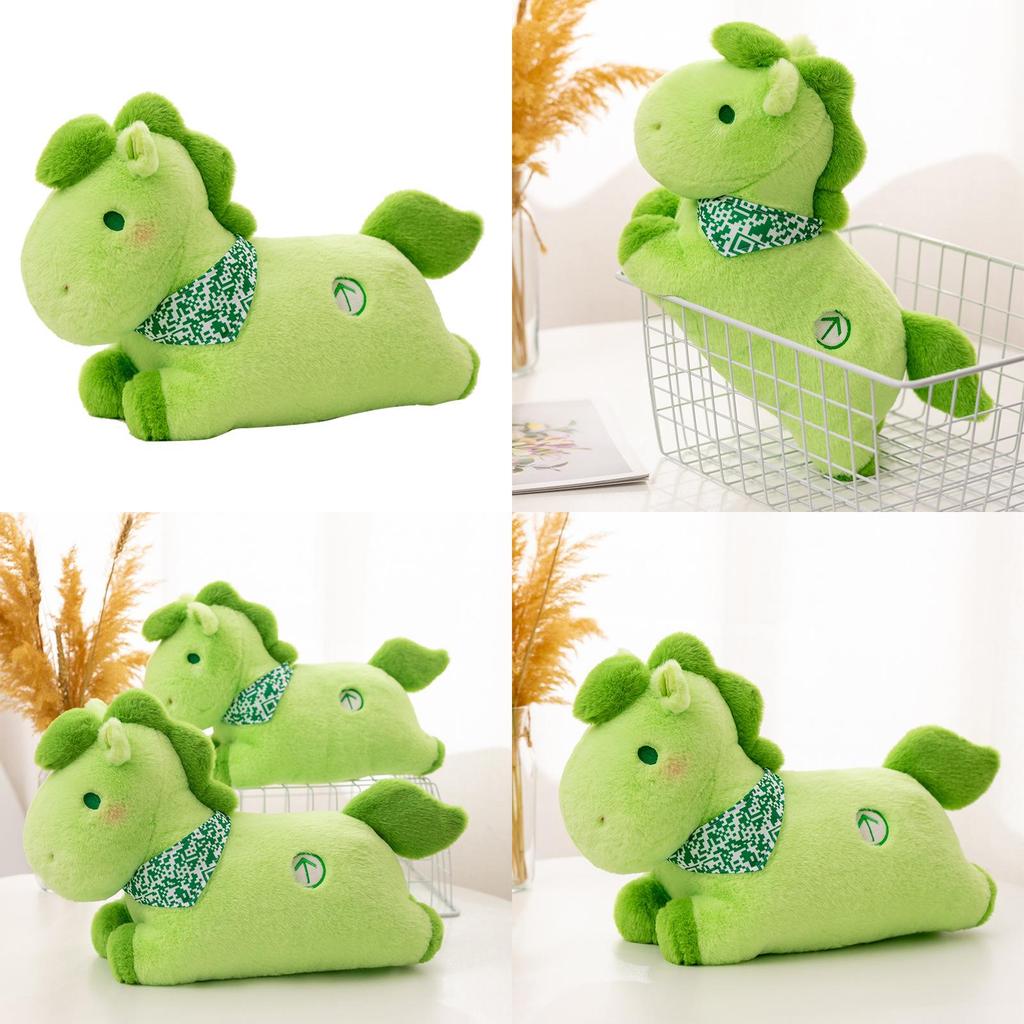 Green Horse Plush Toy With Mosaic Scarf Decor For Kids Bedroom Decor Gift For Children