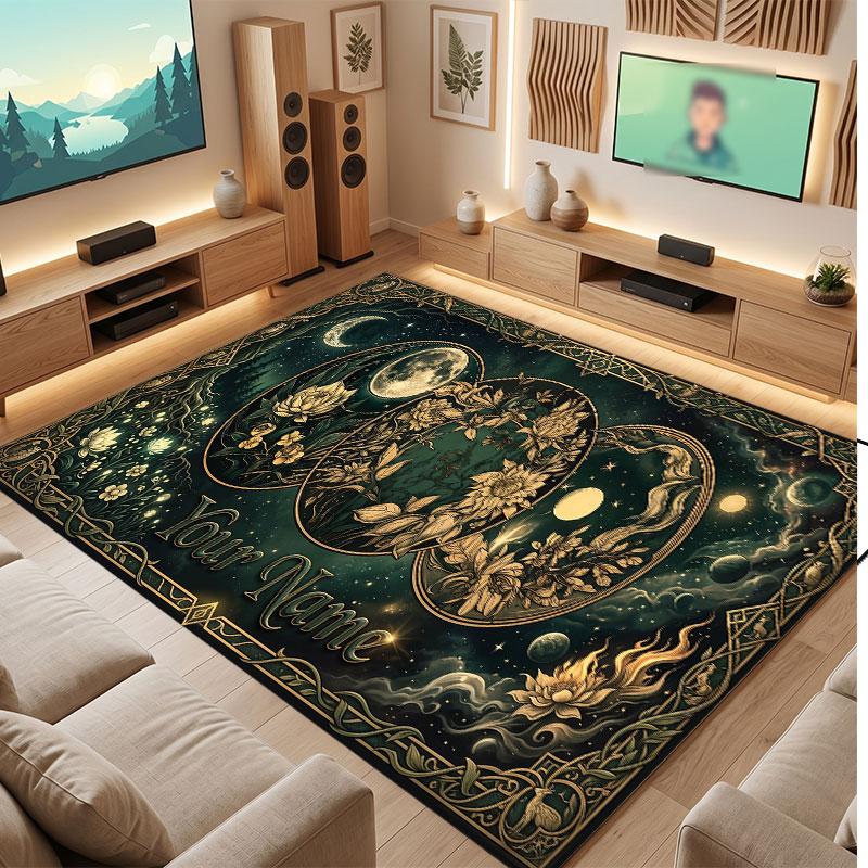 Space Cosmic Theme Crystal Velvet Floor Rug Personalized Custom Name Text Warm Carpet Home Decoration