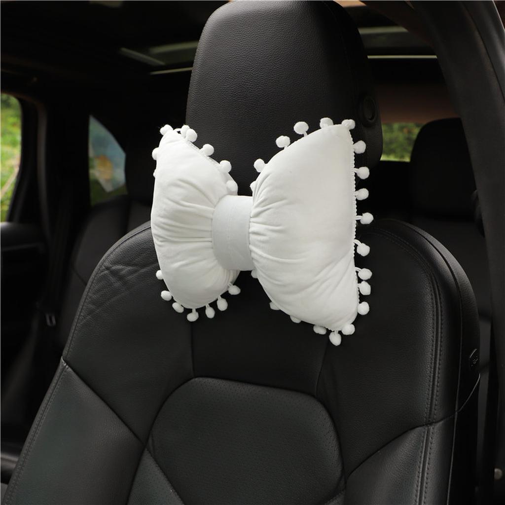 Butterfly Knot Car Neck Pillow and Lumbar Support Cushion Set Plush Bowknot Headrest Pillow Waist Support Charm Colorful C