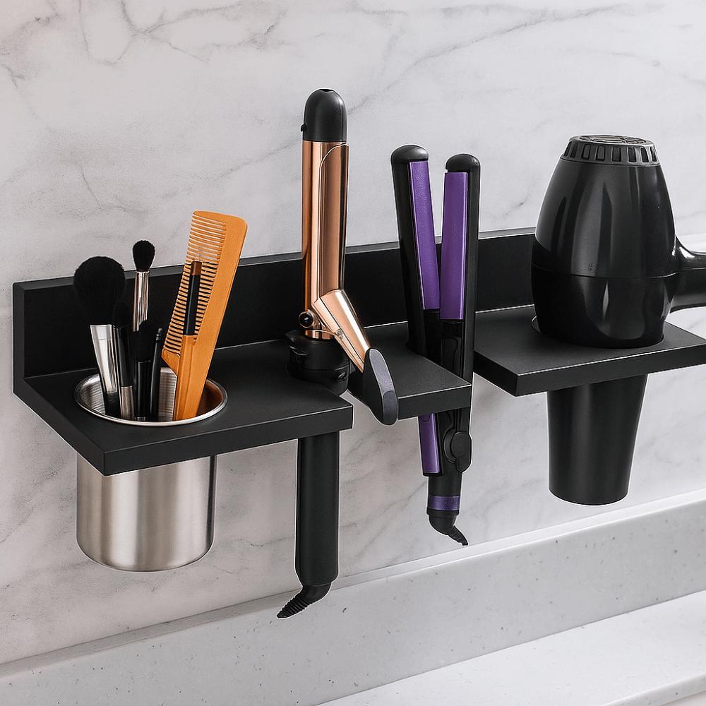Space Saving Hair Dryer Holder Wall-Mounted Curling Iron Shelf Toilet Blower Holder for Home
