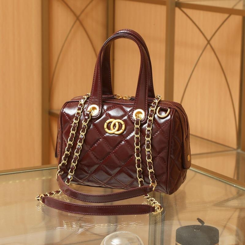 Leather DIY Bowling Bag Boston Bag Shoulder Underarm Pillow Bag Handmade Quilted Luxury Women's Bag
