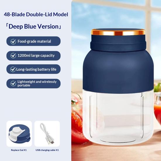 1200ml přenosný elektrický pohár na džus, bezdrátový mixér na ovoce a zeleninu, dobíjecí odšťavňovač se 48 čepelemi pro vnitřní i venkovní použití