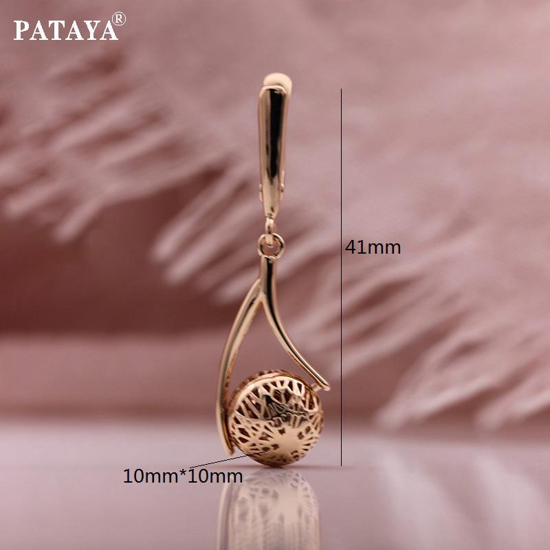PATAYA Retro Hollow Spherical Long Earrings Women Metal Rose Gold Color Unique Drop Earrings