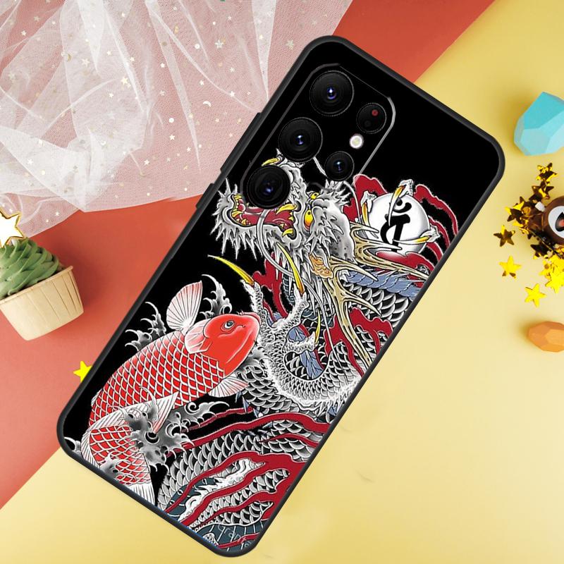 Japanese Dragon Style Funda For Samsung Galaxy S24 Ultra S23 S22 Plus S21 S20 FE S8 S9 S10 Note 10 20 Ultra Case