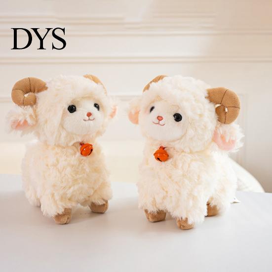 Stuffed Toy with Bells Cute Sheep Plush Doll Bell, Soft Animal Stable Standing Fluffy Croissant Figurine Toy, Curly Fabric Embroidery Details