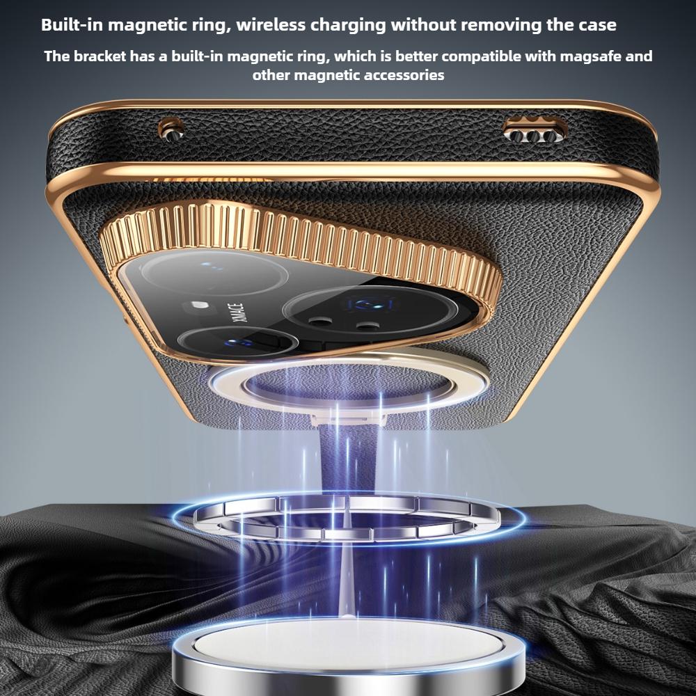 Handriem Roterende Beugel Lederen Telefoonhoesje voor Huawei Pura 80 Ultra 70 Pro Plus Mate 70 Pro+ Mate60 Magnetische Oplaadhoes