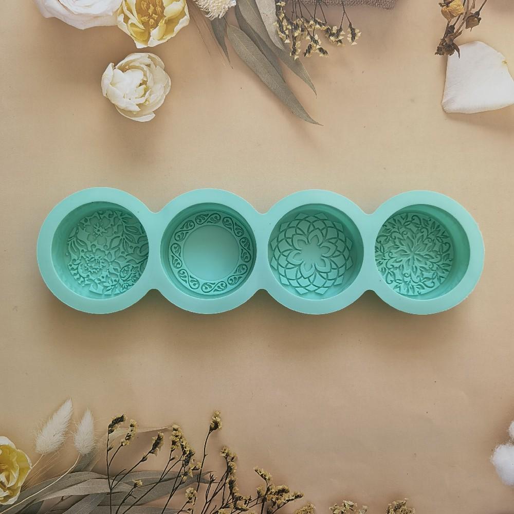 3D-Silikon-Form für handgefertigte Seife, 4 Arten, Blumenform für die Seifenherstellung, DIY, kreisförmige Form, Seifen, Bastelwerkzeuge, runde Mondkuchenform