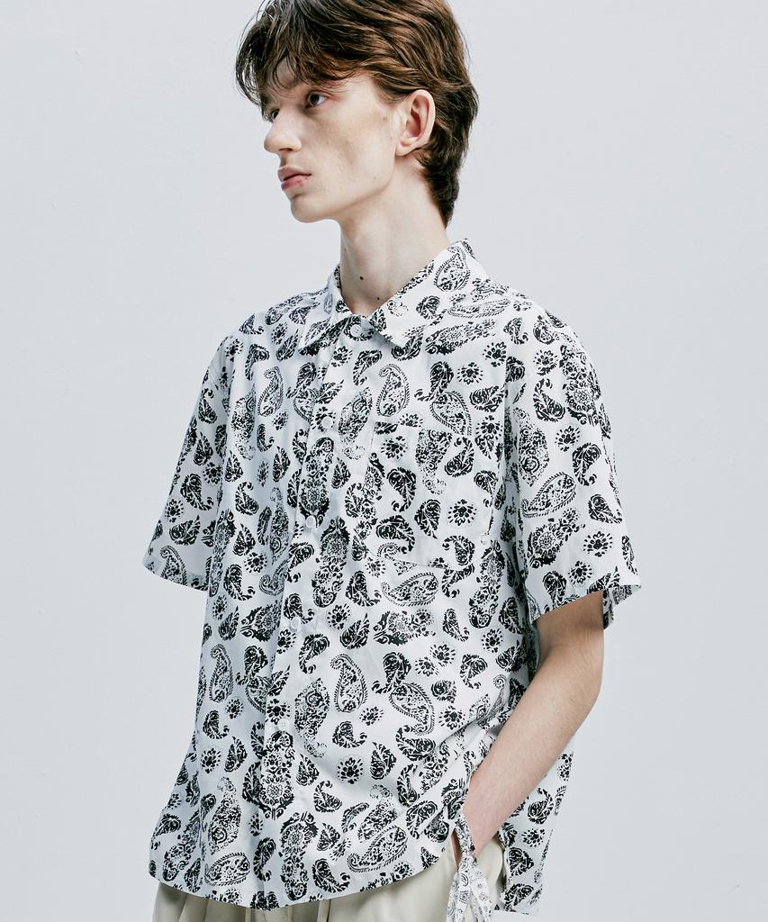 SSY Coconut Hawaiian Paisley Half Shirt White