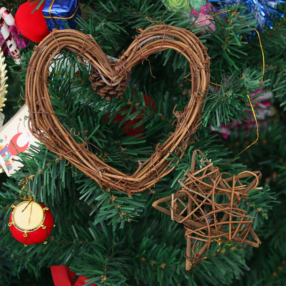 Craft Xmas Party Decorations Window Door Hanging Christmas Decor Round/Heart  Shape Rattan Garland Sepak Takraw Wreath Wicker
