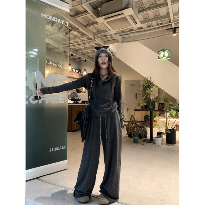 Slimming Women's Sport Suit Loose-Fit Korean Style Fashionable Sweatshirt Casual 2-Piece Set Bell Bottoms Spring Autumn