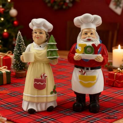 Mr. And Mrs. Santa Claus Figurine Hand-Painted Christmas Resin Ornament Couple Gingerbread Man Elk Statue for Holiday Table Mantel Decor