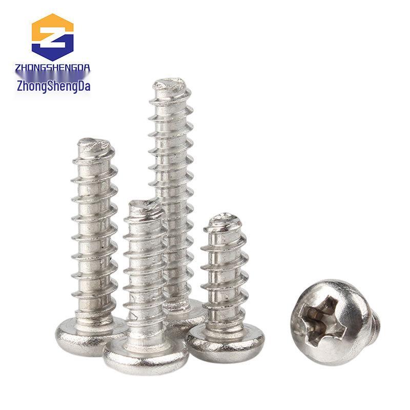 Nickel Plated Round Head Self-Tapping Screws, Pan Head Flat Tail, Sizes M1.7 to M5