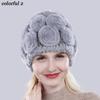 New Arrival Flowers Real Fur Hats Winter Russian Women Natural Rex Rabbit Fur Caps Lady Genuine Rex Rabbit Fur Beanies Cap